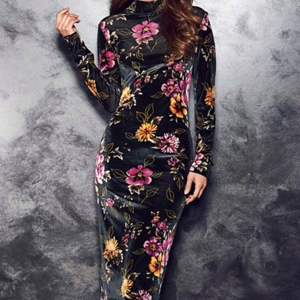 Floral Velvet Long Sleeve Dress